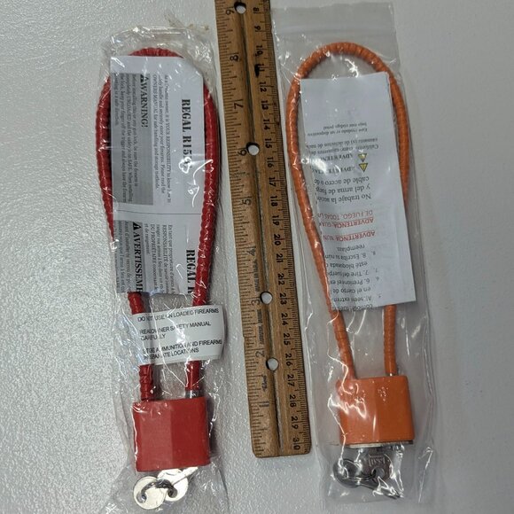 Two Regal R15LC Heavy Duty Cable Gun Locks With 2 Keys Each In Red and Orange 8" - Picture 3 of 6